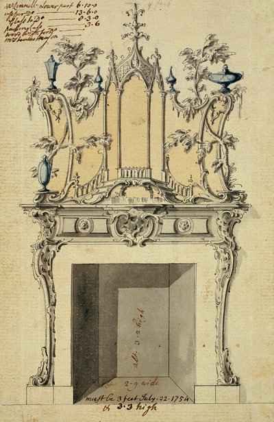 Ontwerp voor Rococo Schouwstuk, 1754 door John Linnell